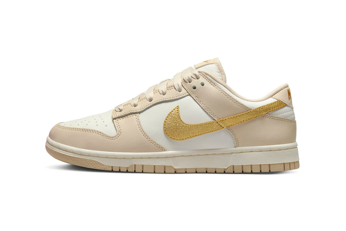 Nike Dunk Low Surfaces With Golden Swooshes lowtop shoes sneakers tan DX5930-001 white overlays rubber fall season
