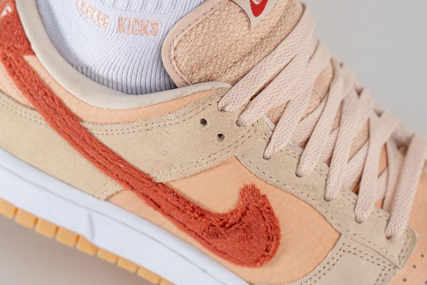 On-Feet Look at Nike Dunk Low "Carpet Swoosh" low top skate shoes swoosh textured fuzzy
