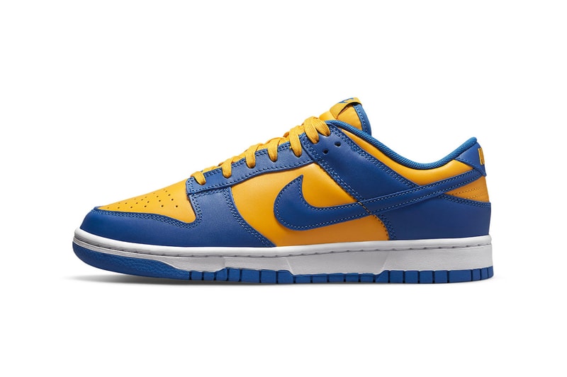 DD1391-402 Nike Dunk Low "UCLA" Receives Early October Release Date swoosh sneakers low top shoes basketball ucla bruins los angeles Blue Jay/University Gold-White