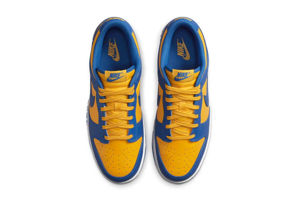 DD1391-402 Nike Dunk Low "UCLA" Receives Early October Release Date swoosh sneakers low top shoes basketball ucla bruins los angeles Blue Jay/University Gold-White