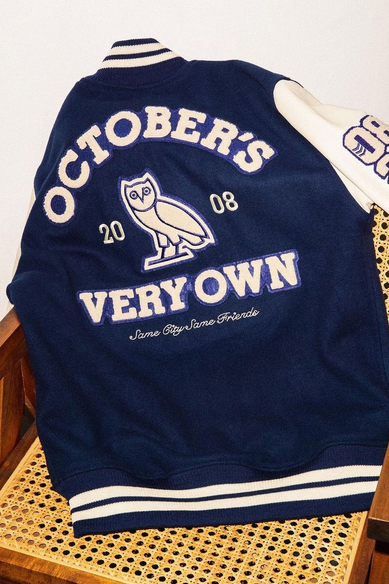 OVO octobers very own drake collegiate fall winter 2022 september 2 2022 fw varsity jacket hoodie sweatpants owl 2008 very own same city same friends release info date price