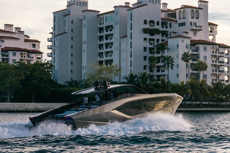 Prestige Marine First Tecnomar for Lamborghini yacht First North American Miami Delivery Closer Look luxury supercars boats 