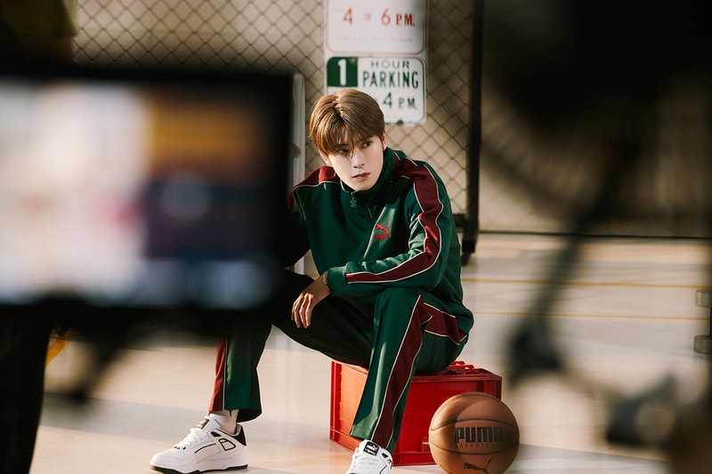 puma nct 127 slipstream campaign behind the scenes white black 1980s retro sneaker basketball k-pop vintage photocard