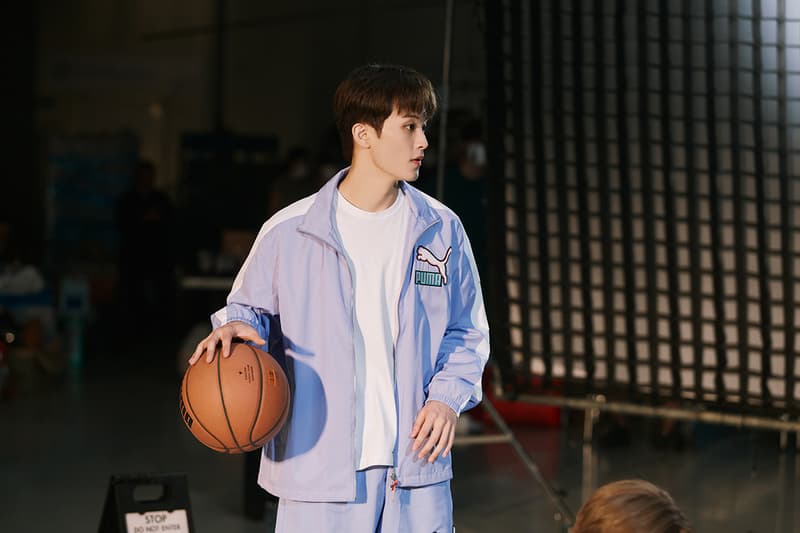 puma nct 127 slipstream campaign behind the scenes white black 1980s retro sneaker basketball k-pop vintage photocard