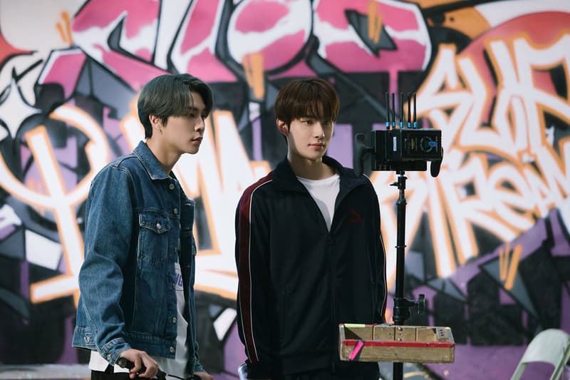 puma nct 127 slipstream campaign behind the scenes white black 1980s retro sneaker basketball k-pop vintage photocard