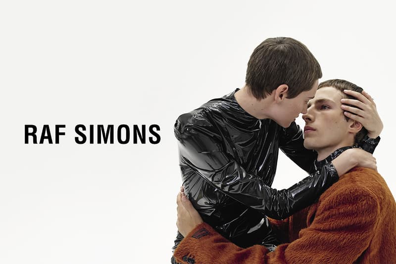 Raf Simons FW22 Campaign Is Unmistakably Intimate fall winter 2022 prada bomber jackets black blousan patent lather latex sexual intimacy kissing