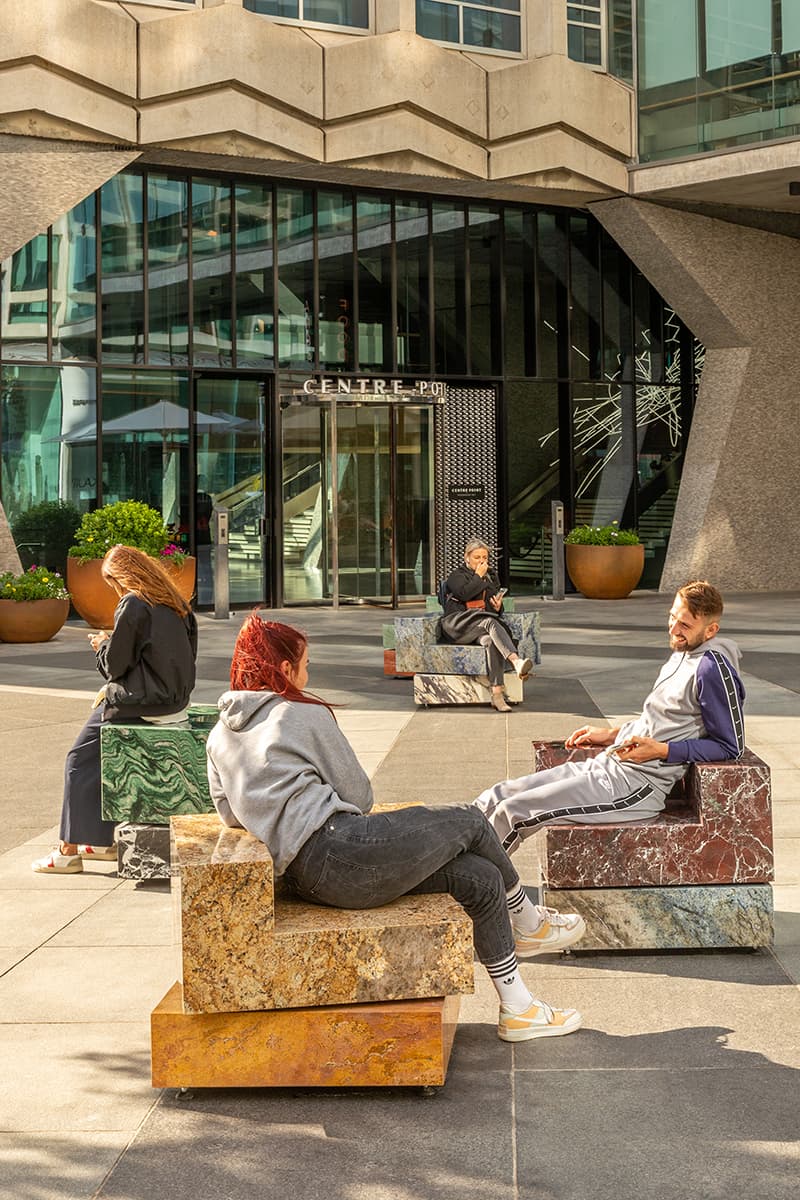 Sabine Marcelis Adds Swivelling Marble Chairs to Busy London Square