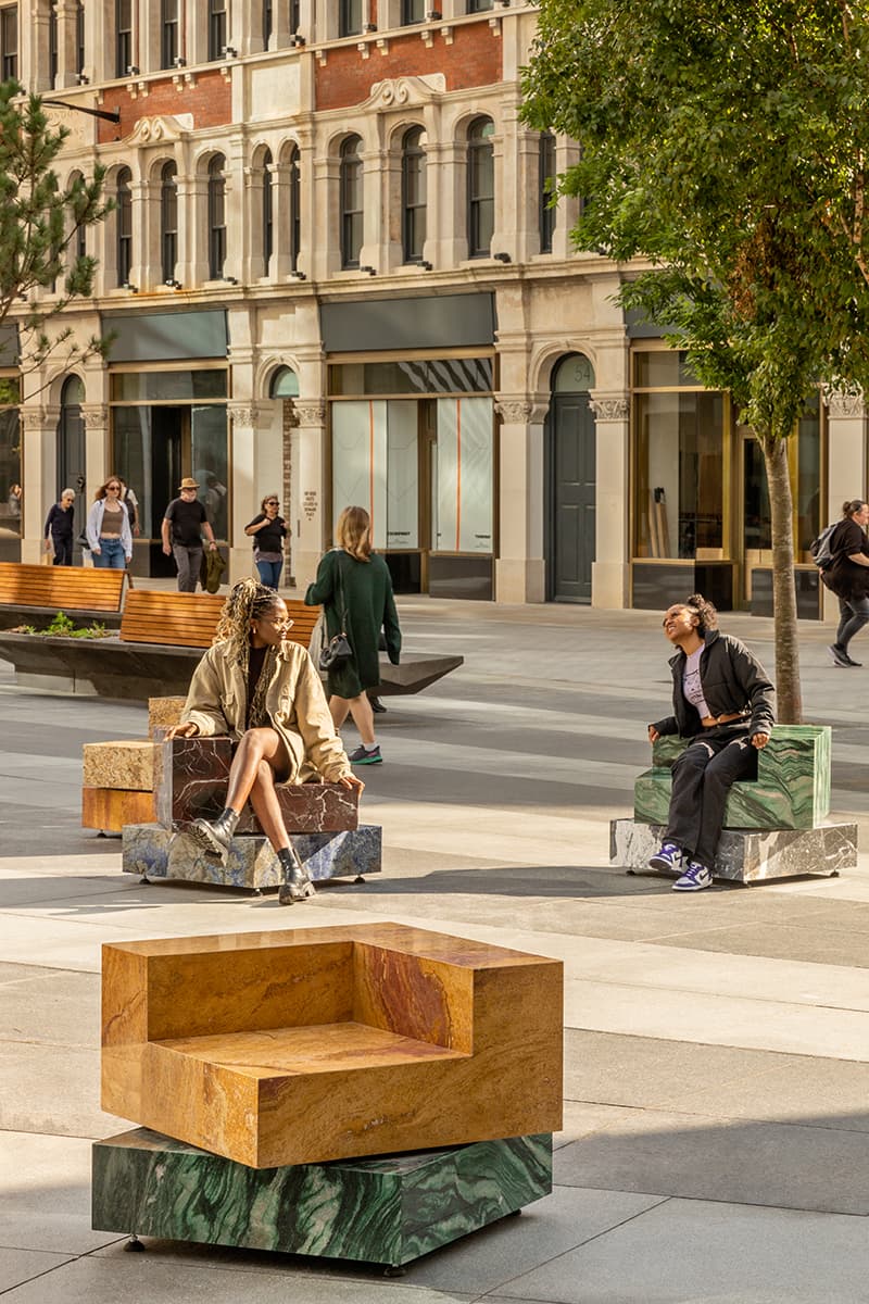 Sabine Marcelis Adds Swivelling Marble Chairs to Busy London Square