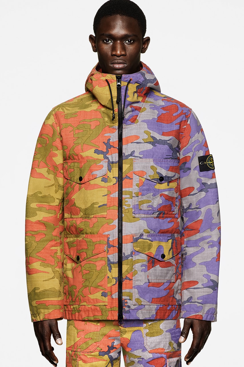 stone island camouflage 090 archival retro collection jacket outerwear knit t shirt trousers pants streetwear official release date info photos price store list buying guide