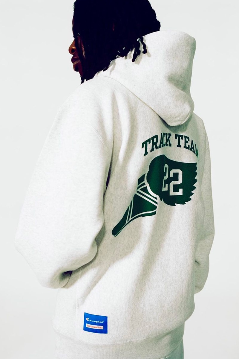 thisisneverthat Champion collaboration september 22 track team green grey blue 22 heavy cotton release info date price