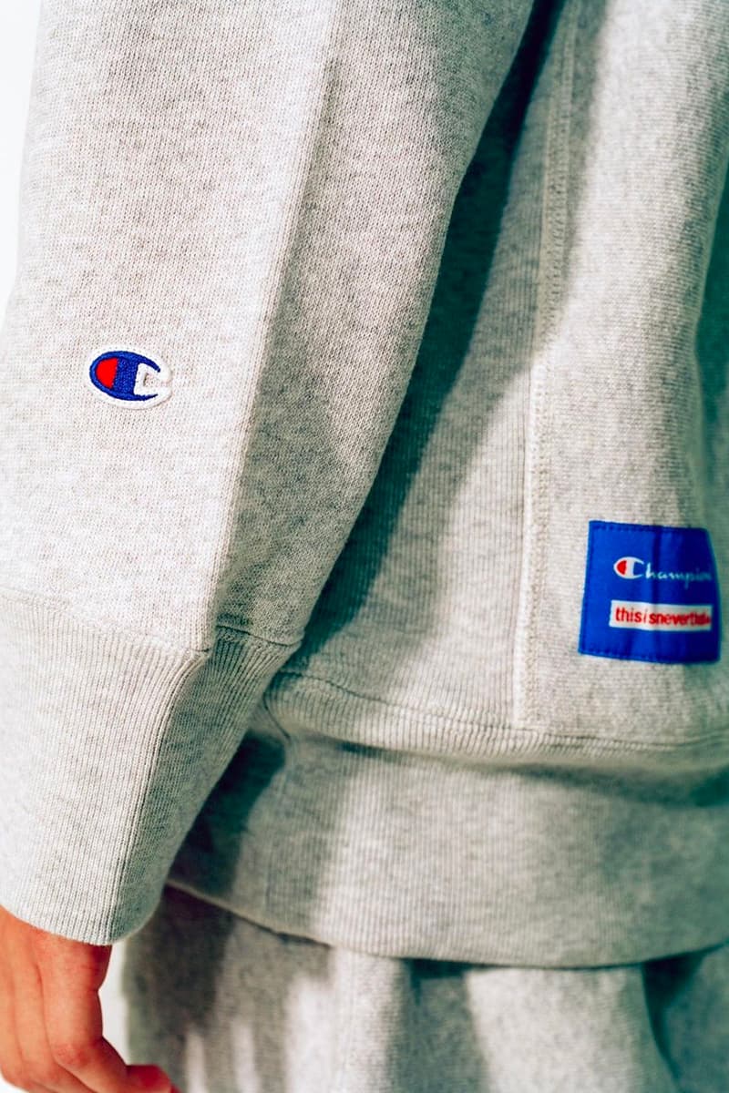 thisisneverthat Champion collaboration september 22 track team green grey blue 22 heavy cotton release info date price