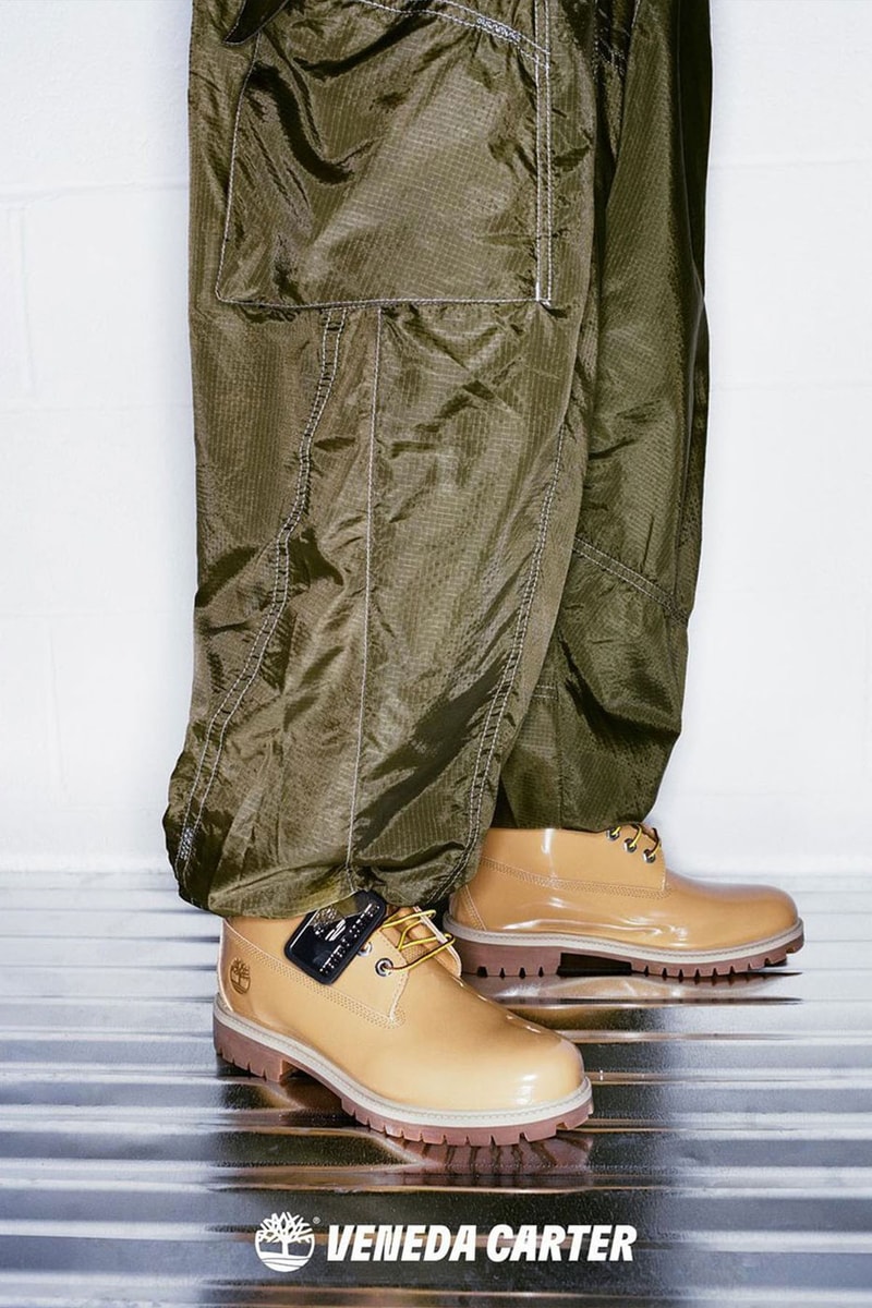Timberland Veneda Carter A COLD-WALL samuel ross who decides war footwear boots heels patent leather lace up kanye west kim kardashian stylist patent leather original yellow tall lace 3 eye release info date price