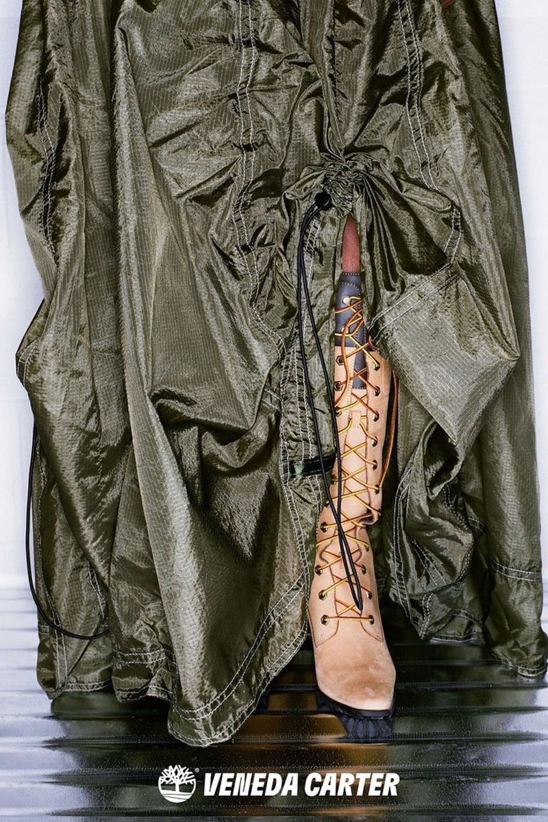Timberland Veneda Carter A COLD-WALL samuel ross who decides war footwear boots heels patent leather lace up kanye west kim kardashian stylist patent leather original yellow tall lace 3 eye release info date price