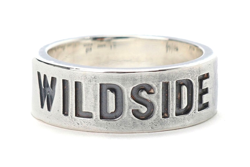 Wildside Yohji Yamamoto silver cursive block text black logo 950 silver engraving aged matte 200 usd release info date price