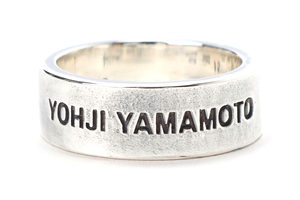 Wildside Yohji Yamamoto silver cursive block text black logo 950 silver engraving aged matte 200 usd release info date price