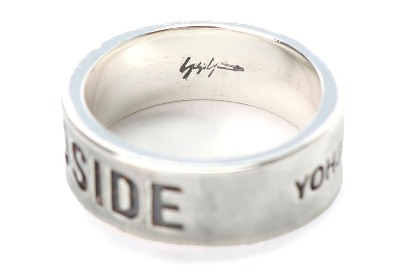 Wildside Yohji Yamamoto silver cursive block text black logo 950 silver engraving aged matte 200 usd release info date price