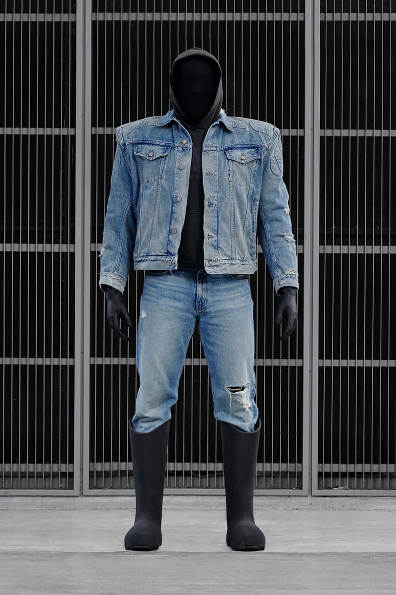 yeezy gap balenciaga collection release date info store list buying guide photos price ye kanye west demna anorak bag denim jacket round jacket hoodies tees jeans sweatpants backpack mockneck fleece jogging pant dove crop