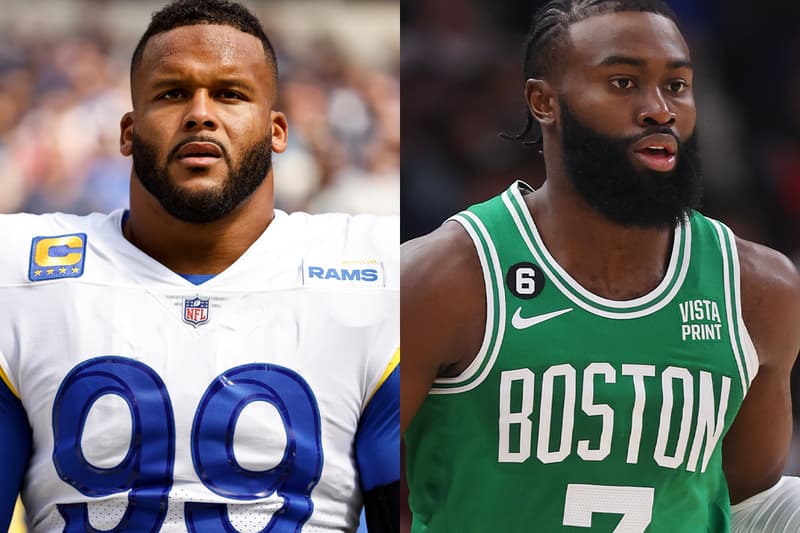 Aaron Donald and Jaylen Brown Are Both Leaving Donda Sports los angeles rams boston celtics nfl nba basketball football defensive tackle kanye west ye yeezy adidas