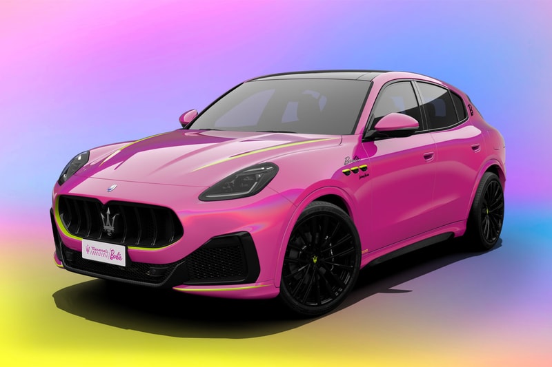 Maserati Barbie collaboration grecale suv pink black mattel break boundaries barbiecore dream 2023 B badge iridescent rainbow gap project release info images