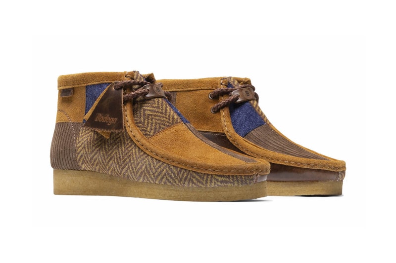 Bodega Clarks Originals Wallabee brown gum fabric tag herringbone patchwork release info date price