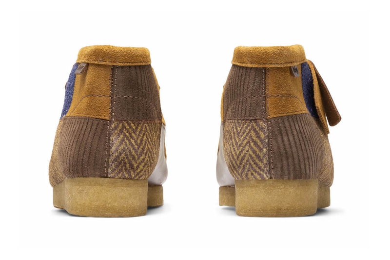 Bodega Clarks Originals Wallabee brown gum fabric tag herringbone patchwork release info date price