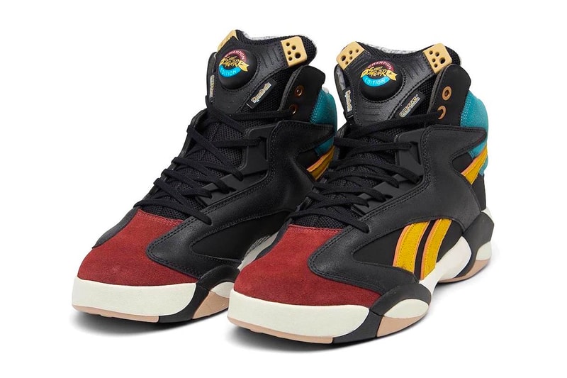 Street Fighter Reebok Shaq Attaq Capcom shaquille o neal black dark sable lue blue leather suede gold pump HR0603 release info date price