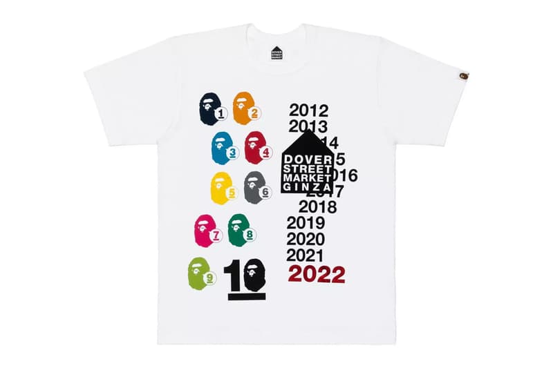 Dover Street Market GInza 10th anniversary collaboration t shirt JW anderson marine serre prada Marni Marine Serre Molly Goddard Bape Maison Margiela Noah Gucci release info date price tees