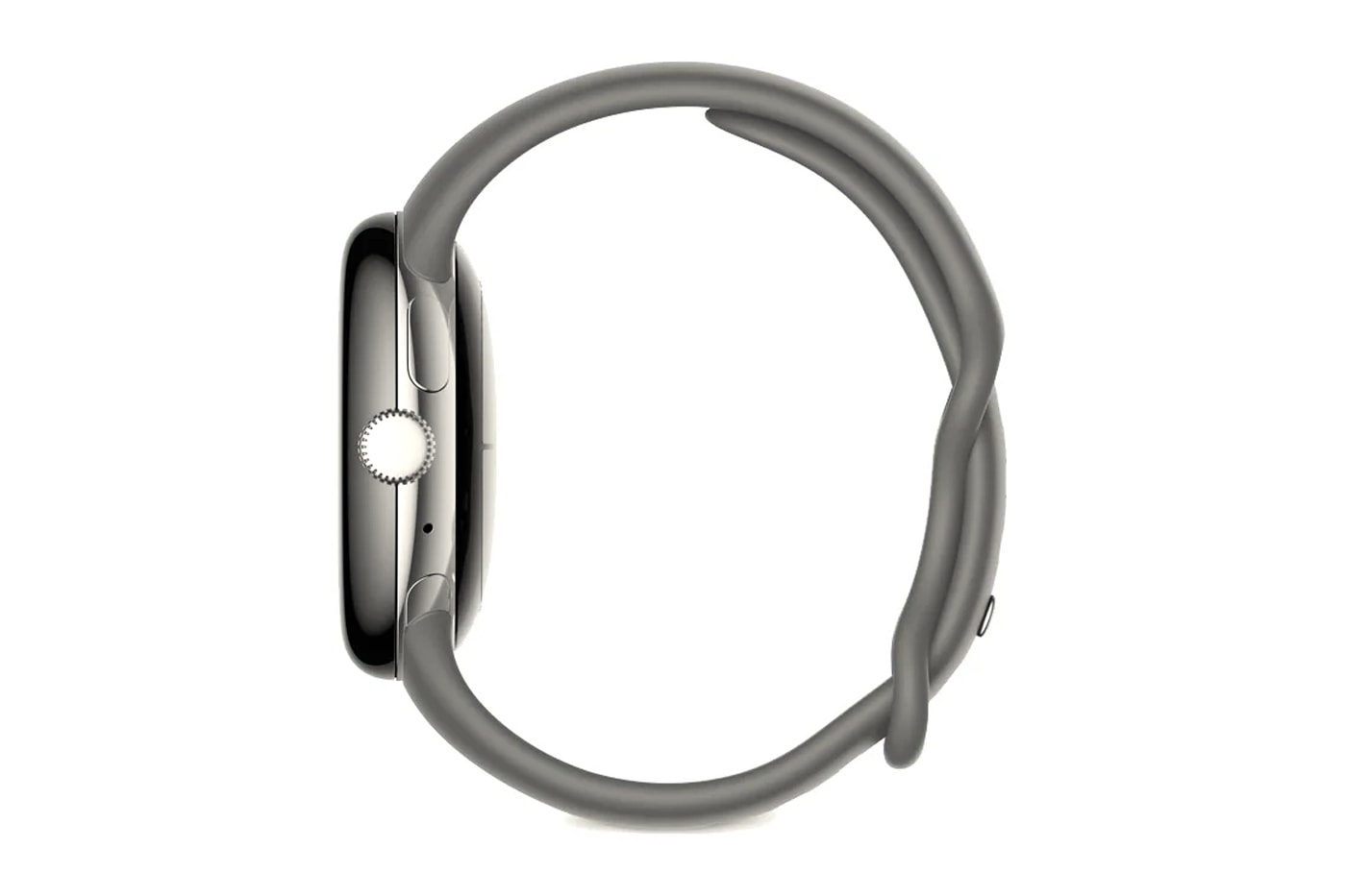 Google Pixel Watch Fitbit First ever smartwatch circular face bulbous dome face steel matte black charcoal 