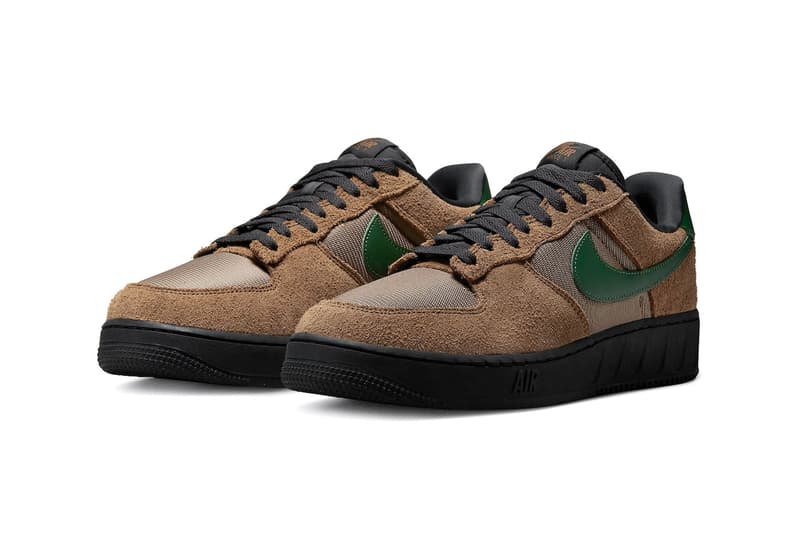 Nike Air Force 1 Sneaker Calzado Entrenador Marrón Hairy Suede Swoosh Verde Negro Suela
