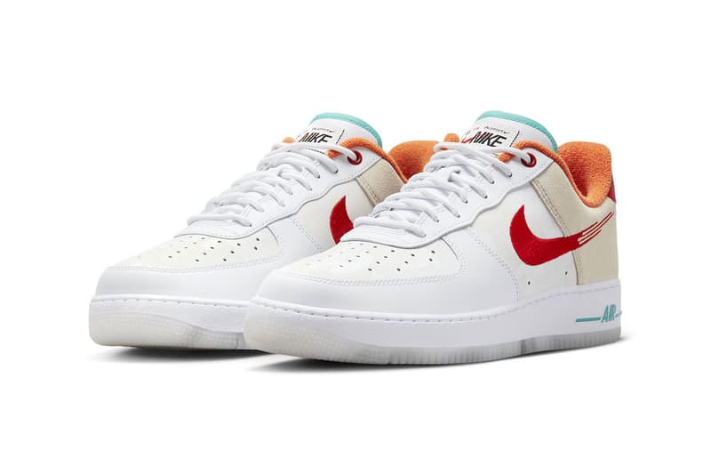 Nike Air Force 1 Low Just Do It FD4205-161 Release Info Summit White University Red-White-Washed Teal-Sanddrift-Safety Orange