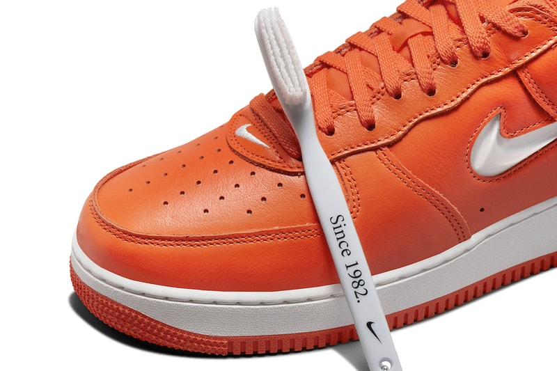 nike air force 1 orange jewel leather fj1044 800 color of the month 40th anniversary mesh toothbrush release info