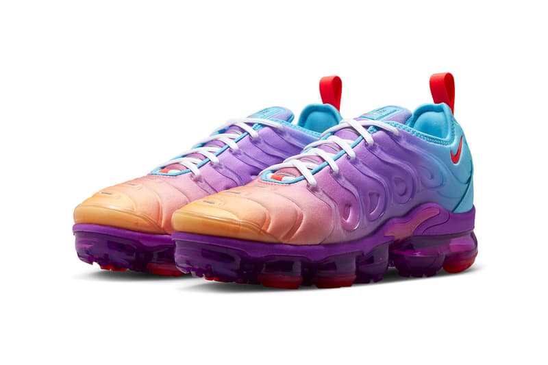 Nike Air VaporMax Plus Surfaces in Multi-Color Gradients FD0823-500 peach purple blue neoprene running shoes sneakers swoosh