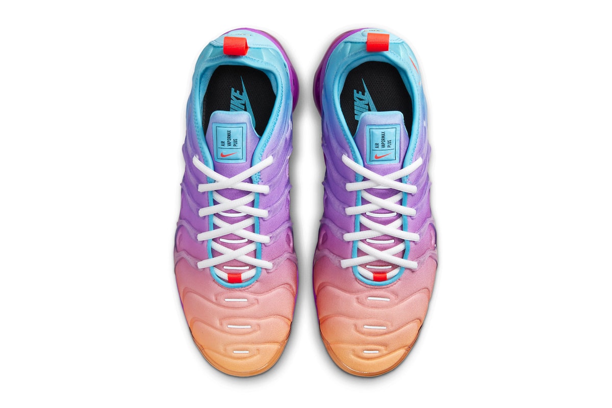 Nike Air VaporMax Plus Surfaces in Multi-Color Gradients FD0823-500 peach purple blue neoprene running shoes sneakers swoosh