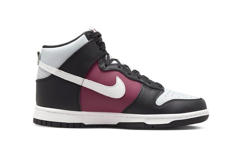 Nike Dunk High Arrives in New Black, White, Maroon Colorway DD1869-005 hightops shoes silhouette swoosh