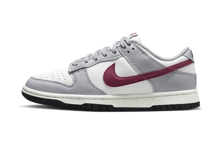 Burgundy Accents Hit the Swoosh for Grey/White Nike Dunk Low