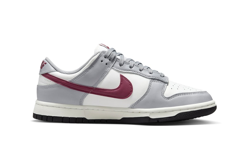 Burgundy Accents Hit the Swoosh for Grey/White Nike Dunk Low DD1503-122 release info shoes low-top