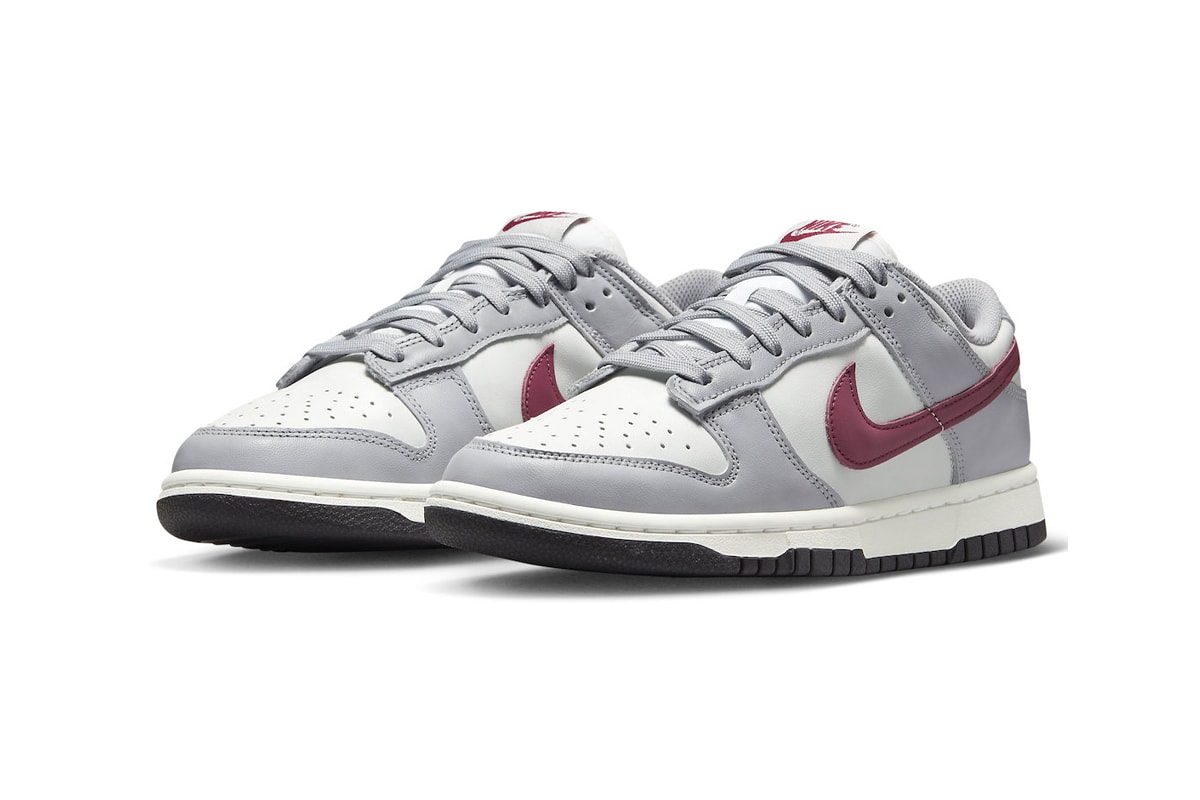 Burgundy Accents Hit the Swoosh for Grey/White Nike Dunk Low DD1503-122 release info shoes low-top