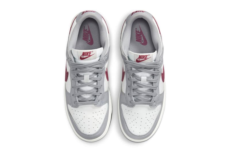 Burgundy Accents Hit the Swoosh for Grey/White Nike Dunk Low DD1503-122 release info shoes low-top