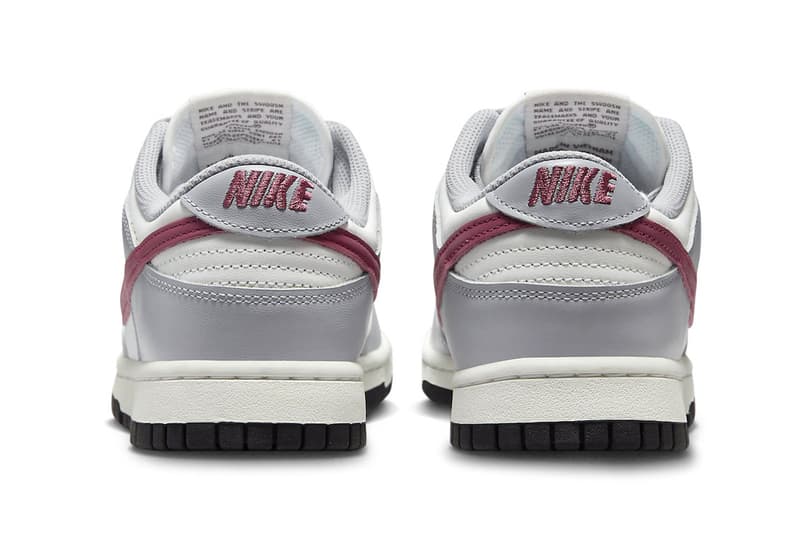 Burgundy Accents Hit the Swoosh for Grey/White Nike Dunk Low DD1503-122 release info shoes low-top