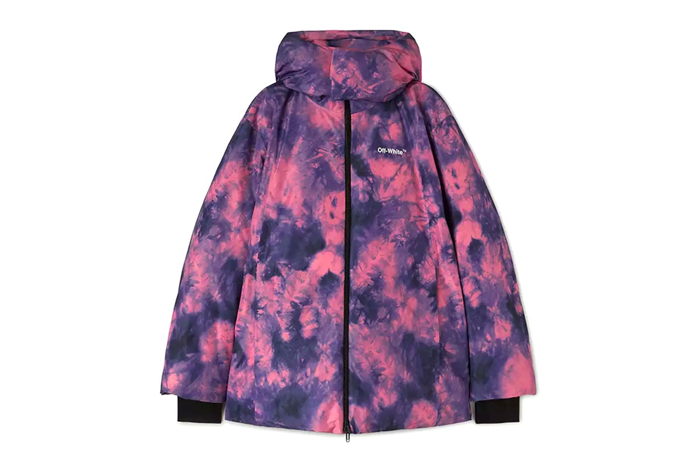 Off-white skiwear jacket collection lookbook tie dye purple green orange gradient pant glove goggle sunglasses release info date price