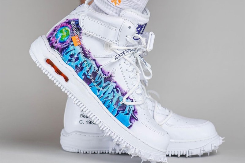 On-Foot Look Off-White™ x Nike Air Force 1 Mid "Graffiti" release information Virgil abloh the ten 10 off white nyc DE0500-100