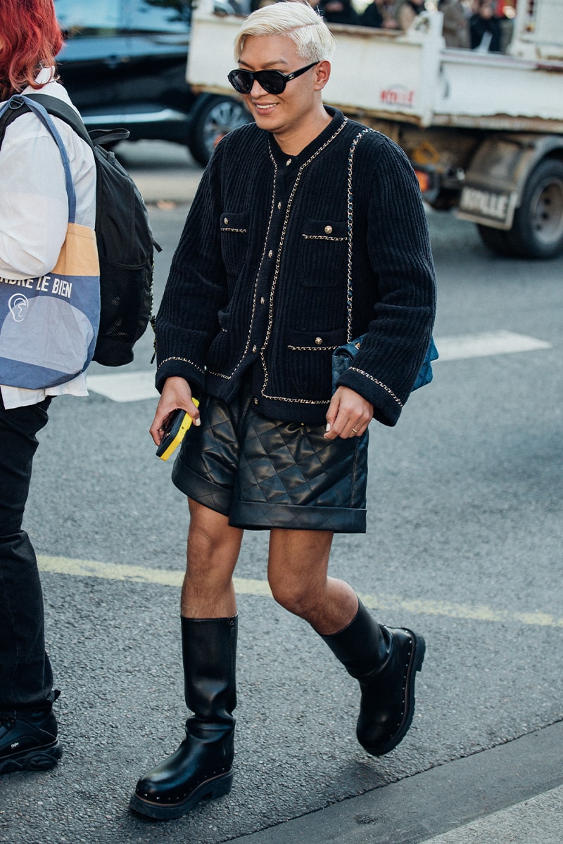 Paris Fashion Week SS23 Street Style Looks emma chamberlain rick owens michele lamy matthew m williams balenciaga kenzo nigo sita bellan loewe miu miu chanel givenchy thom browne monochrome suits suiting tailoring weather fall october september