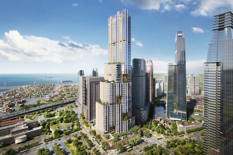 SOM Supertall Shenton Skyscraper Singapore tallest bamboo forest 63 storey plant 305 meter offices residence retail terracotta stone  first look info