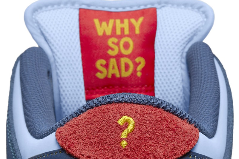 Nike Why So sad sb dunk lowdark blue tear away chicken red yellow mental health awareness john rattray skateboard release date price info