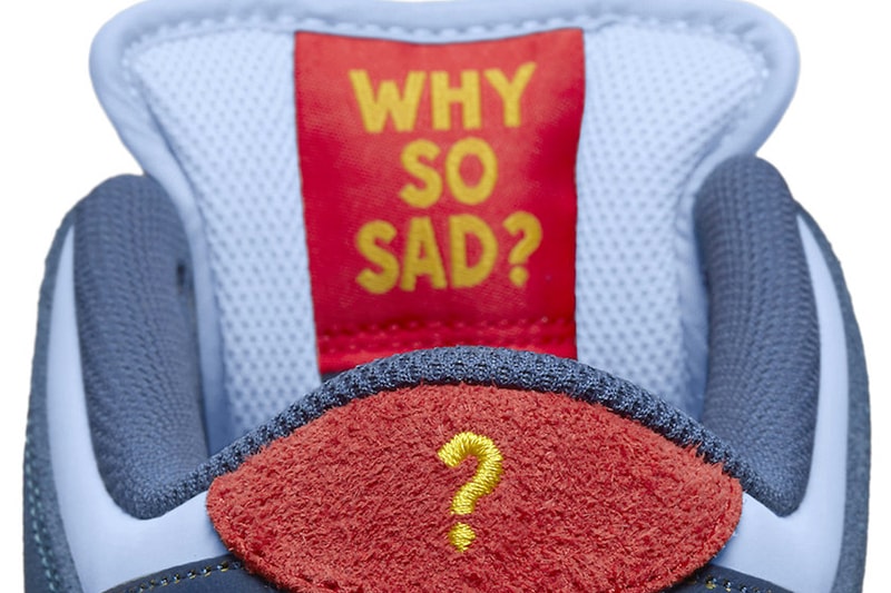 Nike Why So sad sb dunk lowdark blue tear away chicken red yellow mental health awareness john rattray skateboard release date price info