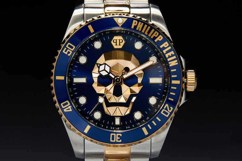 Philipp Plein Stainless Steel Skull Diver Bracelet Watch green blue lookbook closer look