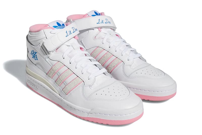 adidas Originals Lil Dre Skateboarding Forum 84 Mid White Pink Sneakers Trainers Shoes Footwear Three Stripe