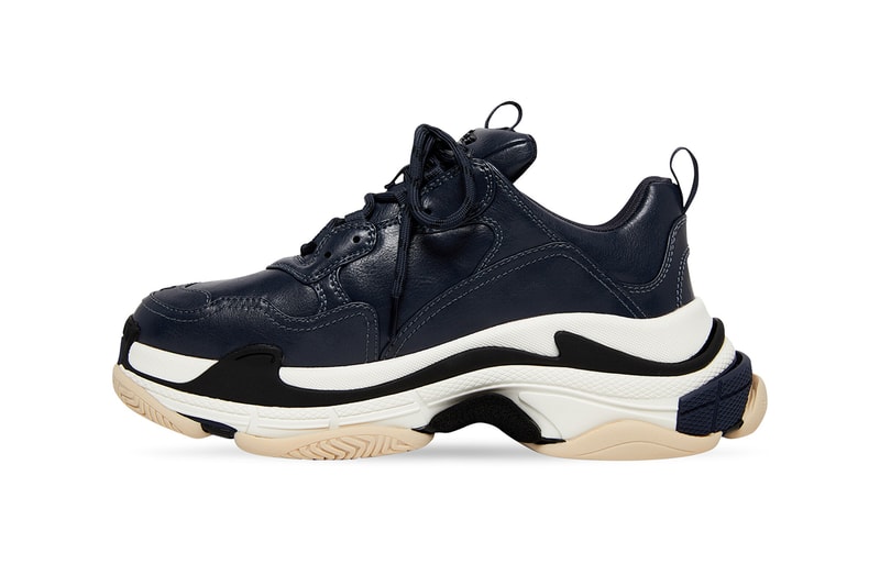Balenciaga Triple S Sneaker Luxury Luxe Version Dark Blue Tan Leather Free Technical Materials adidas Collaboration Demna Gvasalia