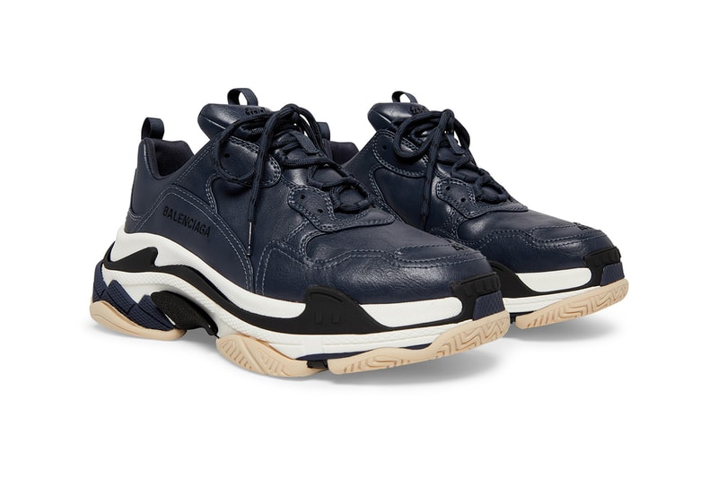 Balenciaga Triple S Sneaker Luxury Luxe Version Dark Blue Tan Leather Free Technical Materials adidas Collaboration Demna Gvasalia
