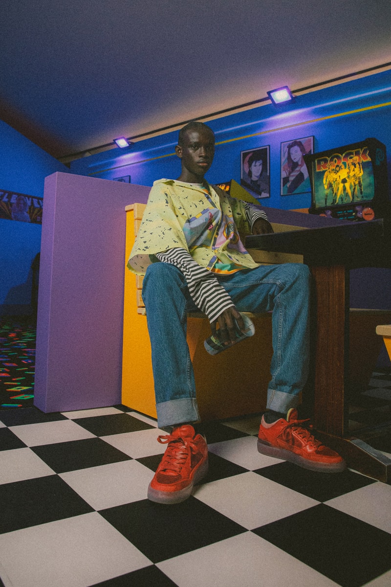 Balmain stranger things bright 80s prints jazzercise workout garments netflix tights knit hoodies jeans b-court sneakers